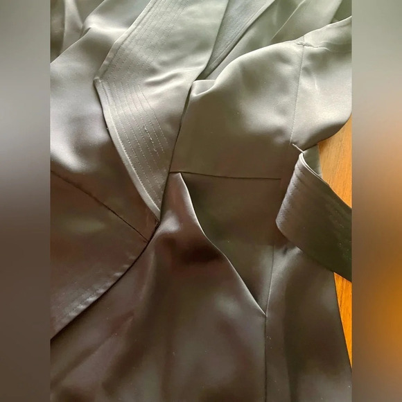 AYR perch wrap satin dress in deep marine 10 - Picture 11 of 16